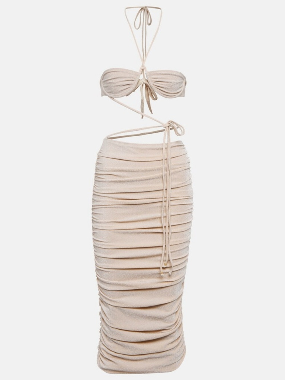 Sculpted Ruched Midi Dress in Glitter Neutral Beige - Picture 3 of 6